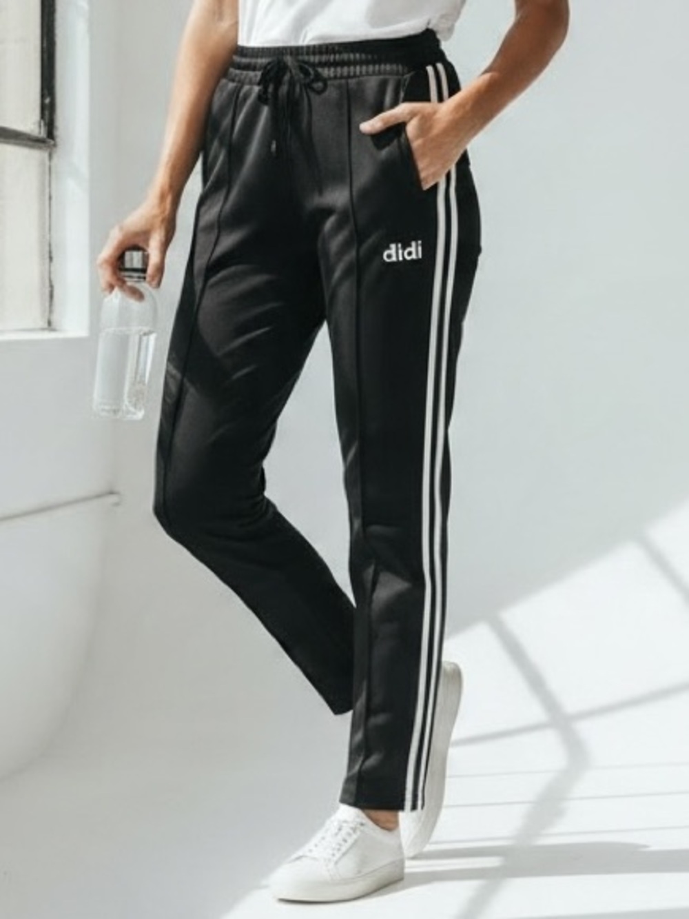 Adidas Women's 3-Stripes Track Pants Black White Straight Leg Pockets Size XL